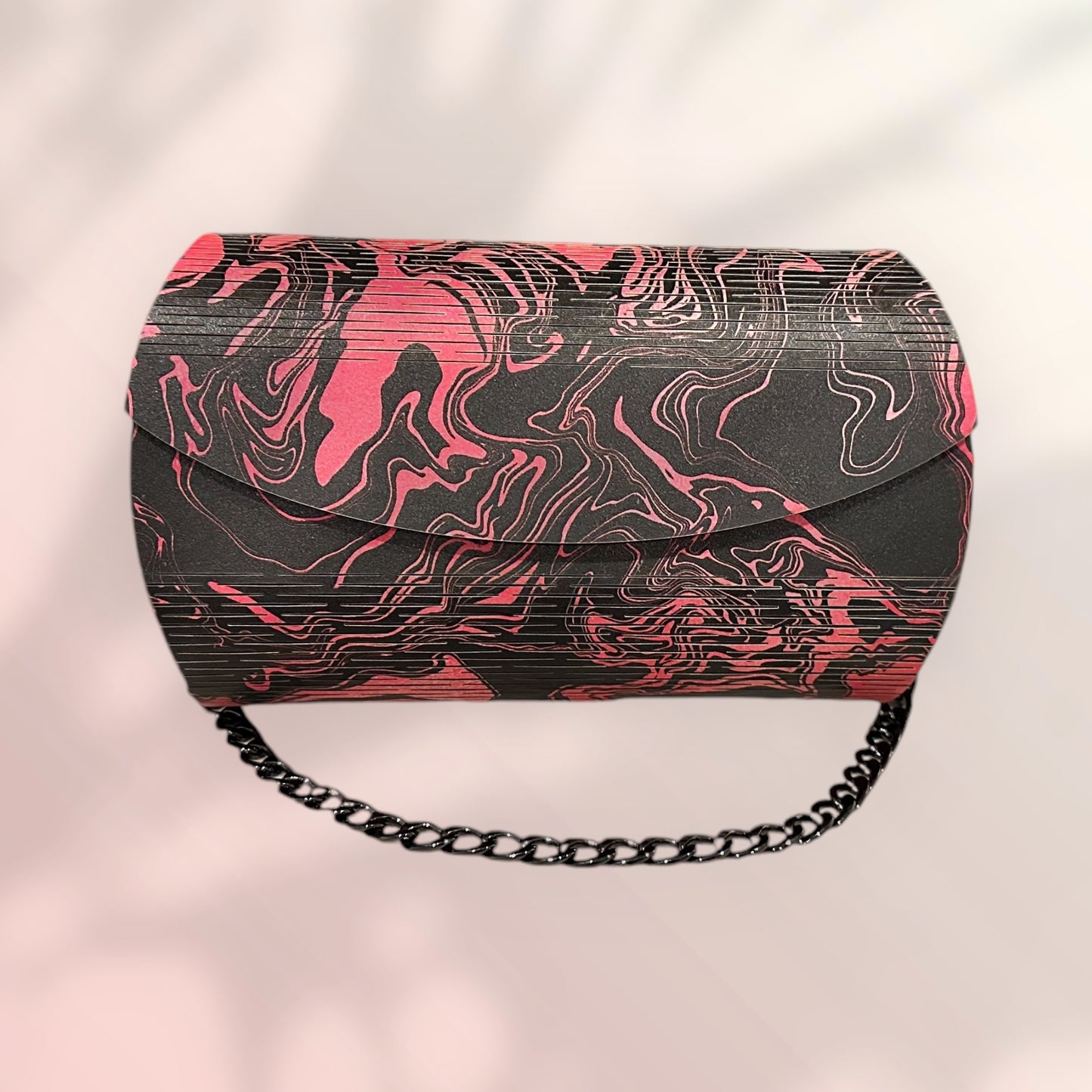 One-of-a-kind Wood Living Hinge Clutch Custom Design Sari Center Breast Cancer Awareness handbag for 2024
